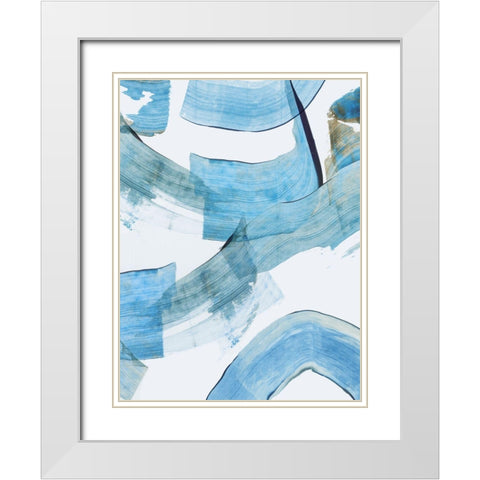 Blue Stroke II White Modern Wood Framed Art Print with Double Matting by PI Studio