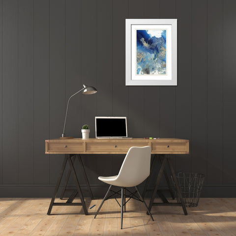 Merging Blue II White Modern Wood Framed Art Print with Double Matting by PI Studio