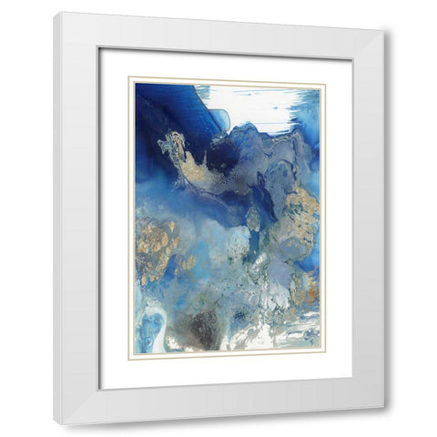 Merging Blue II White Modern Wood Framed Art Print with Double Matting by PI Studio