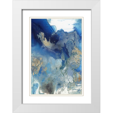 Merging Blue II White Modern Wood Framed Art Print with Double Matting by PI Studio