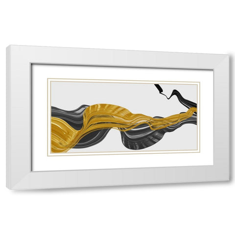 Black and Gold Lines  White Modern Wood Framed Art Print with Double Matting by PI Studio
