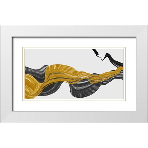 Black and Gold Lines  White Modern Wood Framed Art Print with Double Matting by PI Studio