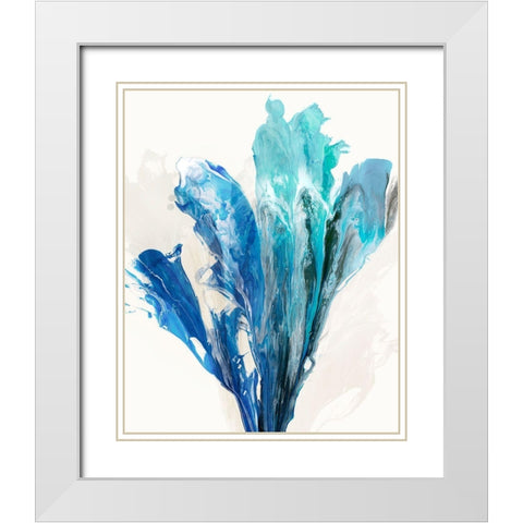 Blue Paint Fan II  White Modern Wood Framed Art Print with Double Matting by PI Studio