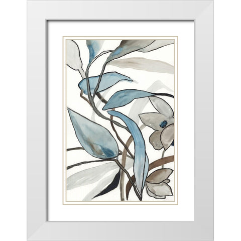 Blooming Blue Florals I  White Modern Wood Framed Art Print with Double Matting by PI Studio