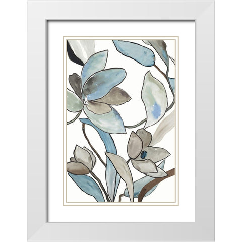 Blooming Blue Florals II White Modern Wood Framed Art Print with Double Matting by PI Studio