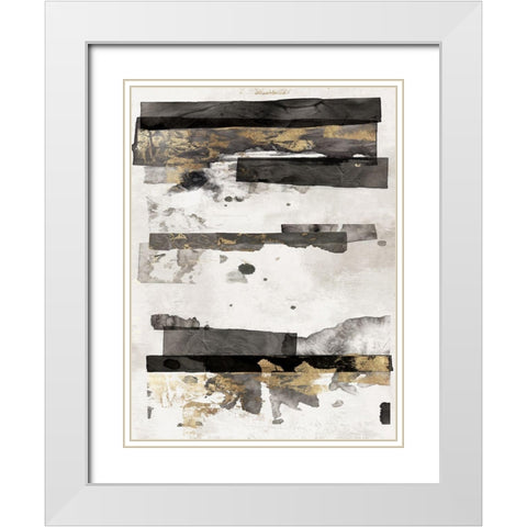 Gold and Black Ink II White Modern Wood Framed Art Print with Double Matting by PI Studio