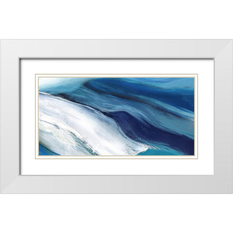 Blue Ocean Waves  White Modern Wood Framed Art Print with Double Matting by PI Studio