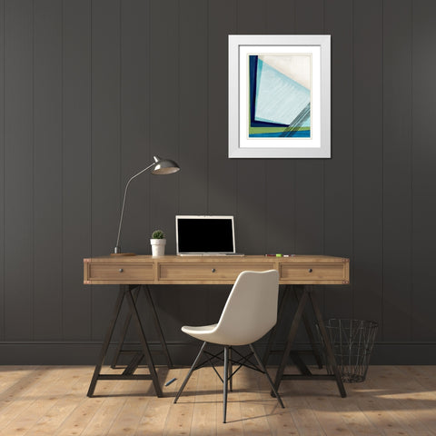 Blue Geometry I  White Modern Wood Framed Art Print with Double Matting by PI Studio