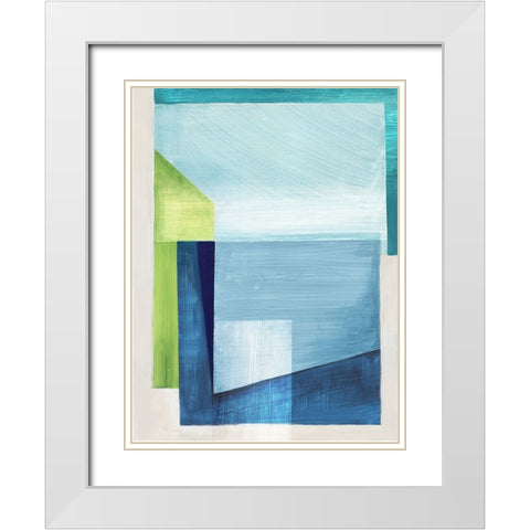 Blue Geometry II  White Modern Wood Framed Art Print with Double Matting by PI Studio