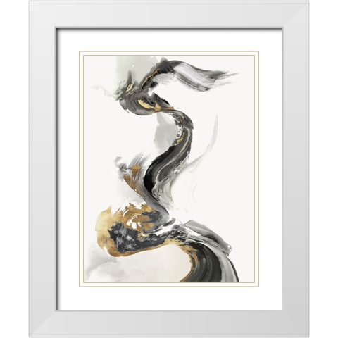 Golden Splash Stroke  White Modern Wood Framed Art Print with Double Matting by PI Studio