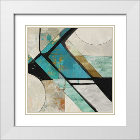 Golden Geo Blue  White Modern Wood Framed Art Print with Double Matting by PI Studio