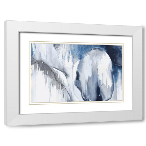 Blue Drips I  White Modern Wood Framed Art Print with Double Matting by PI Studio