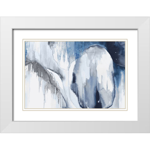 Blue Drips I  White Modern Wood Framed Art Print with Double Matting by PI Studio