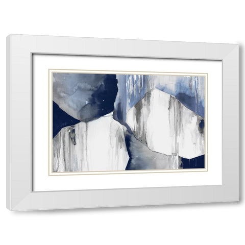 Blue Drips II  White Modern Wood Framed Art Print with Double Matting by PI Studio