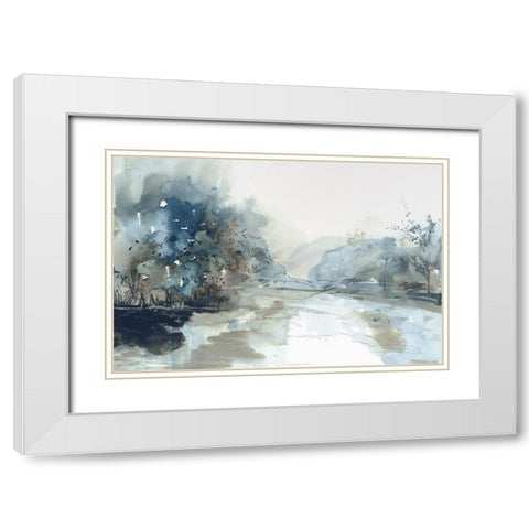 Blue Indigo Forest  White Modern Wood Framed Art Print with Double Matting by PI Studio