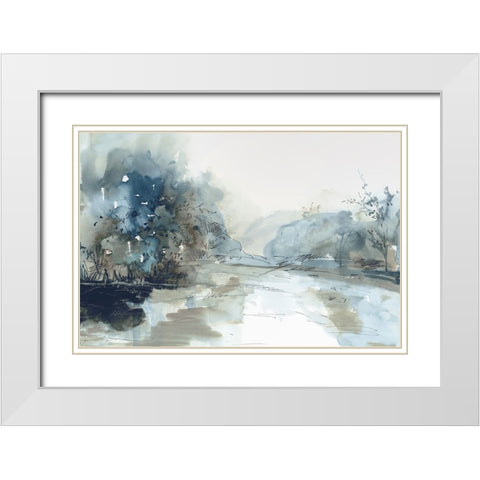 Blue Indigo Forest  White Modern Wood Framed Art Print with Double Matting by PI Studio