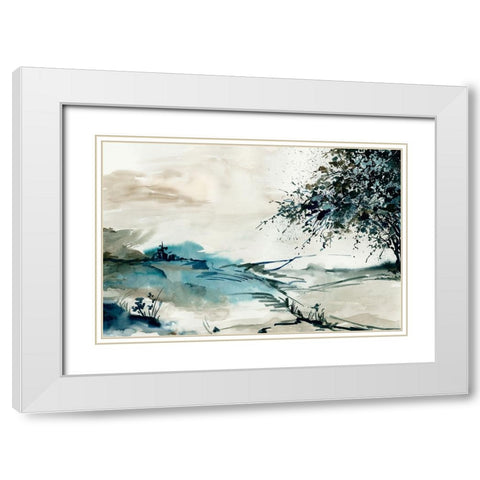 Outlined Landscape  White Modern Wood Framed Art Print with Double Matting by PI Studio