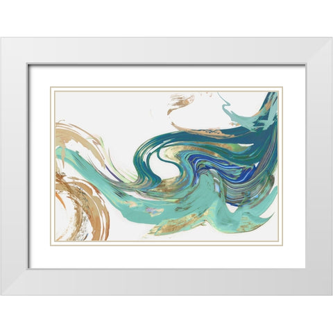 Teal Marble  White Modern Wood Framed Art Print with Double Matting by PI Studio