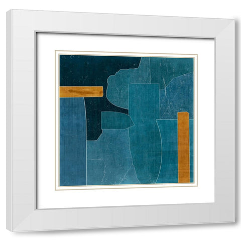 Puzzle Blue Cut Out  White Modern Wood Framed Art Print with Double Matting by PI Studio