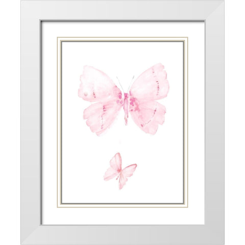 Pink Butterflys II White Modern Wood Framed Art Print with Double Matting by PI Juvenile