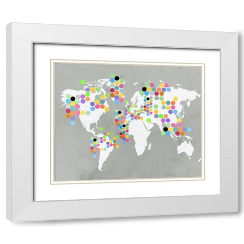World Map Grey White Modern Wood Framed Art Print with Double Matting by PI Juvenile