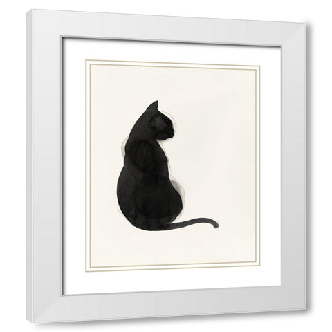 Black Cat White Modern Wood Framed Art Print with Double Matting by Pi Studio