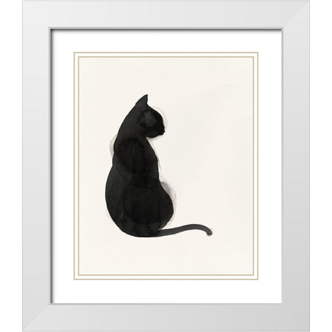 Black Cat White Modern Wood Framed Art Print with Double Matting by Pi Studio