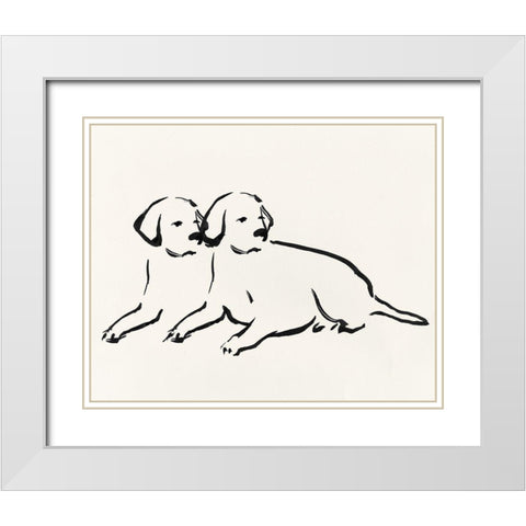 Two Dogs  White Modern Wood Framed Art Print with Double Matting by Pi Studio