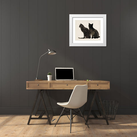 Two Black Cats  White Modern Wood Framed Art Print with Double Matting by Pi Studio