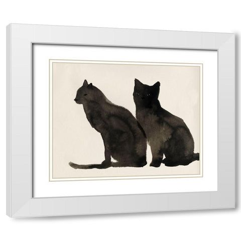 Two Black Cats  White Modern Wood Framed Art Print with Double Matting by Pi Studio