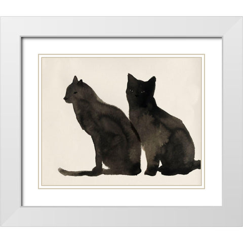 Two Black Cats  White Modern Wood Framed Art Print with Double Matting by Pi Studio