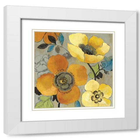 Yellow and Orange Poppies I White Modern Wood Framed Art Print with Double Matting by Pearce, Allison