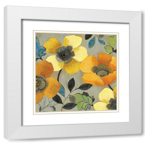 Yellow and Orange Poppies II White Modern Wood Framed Art Print with Double Matting by Pearce, Allison
