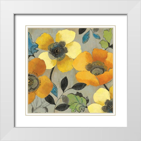 Yellow and Orange Poppies II White Modern Wood Framed Art Print with Double Matting by Pearce, Allison