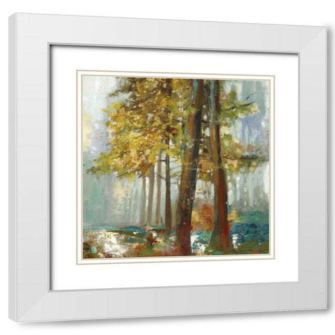 Upon the Leaves I - Mini White Modern Wood Framed Art Print with Double Matting by Pearce, Allison