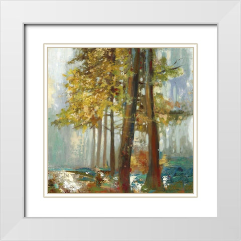 Upon the Leaves I - Mini White Modern Wood Framed Art Print with Double Matting by Pearce, Allison