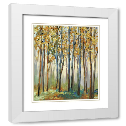 Golden Leaves White Modern Wood Framed Art Print with Double Matting by Pearce, Allison