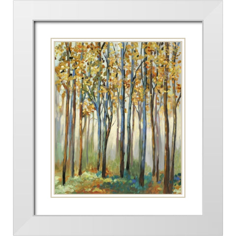Golden Leaves White Modern Wood Framed Art Print with Double Matting by Pearce, Allison
