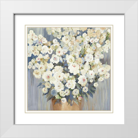 Cream Buds White Modern Wood Framed Art Print with Double Matting by Pearce, Allison