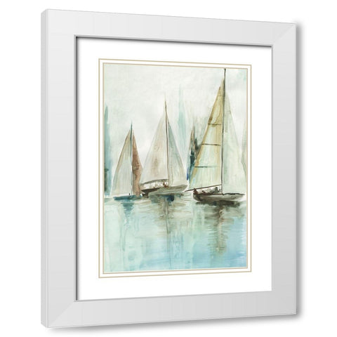 Blue Sailboats III  White Modern Wood Framed Art Print with Double Matting by Pearce, Allison