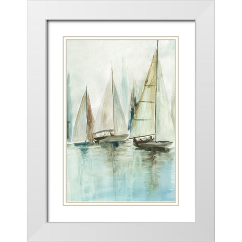 Blue Sailboats III  White Modern Wood Framed Art Print with Double Matting by Pearce, Allison