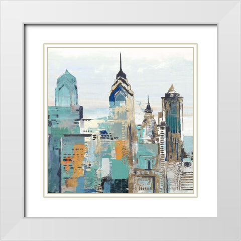 Teal City II White Modern Wood Framed Art Print with Double Matting by Pearce, Allison