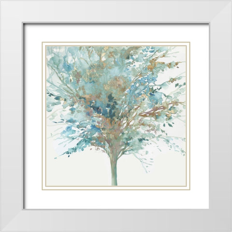 Tree Teal I  White Modern Wood Framed Art Print with Double Matting by Pearce, Allison