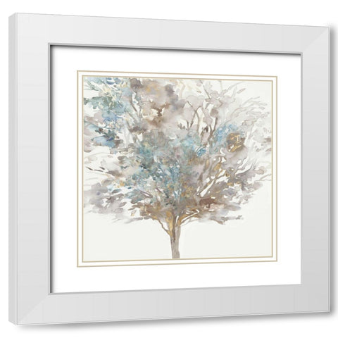 Tree Teal II White Modern Wood Framed Art Print with Double Matting by Pearce, Allison
