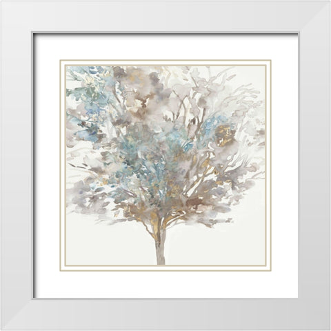 Tree Teal II White Modern Wood Framed Art Print with Double Matting by Pearce, Allison