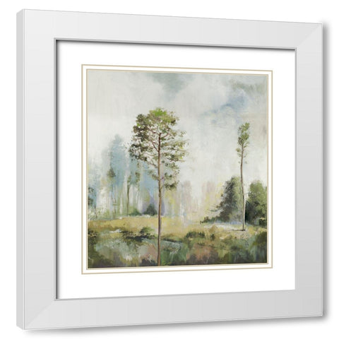 Tall Green Trees I  White Modern Wood Framed Art Print with Double Matting by Pearce, Allison