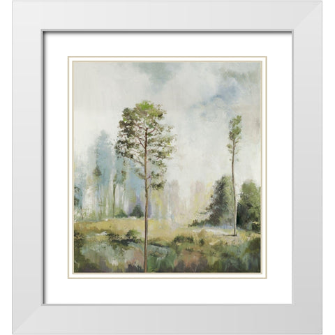 Tall Green Trees I  White Modern Wood Framed Art Print with Double Matting by Pearce, Allison
