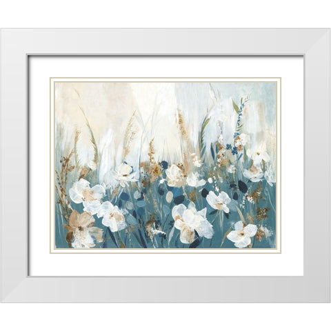 Blue Poppy Field  White Modern Wood Framed Art Print with Double Matting by Pearce, Allison