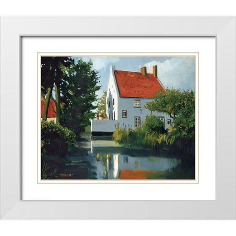 Geraniums On The Wall White Modern Wood Framed Art Print with Double Matting by Molenaar, Pieter