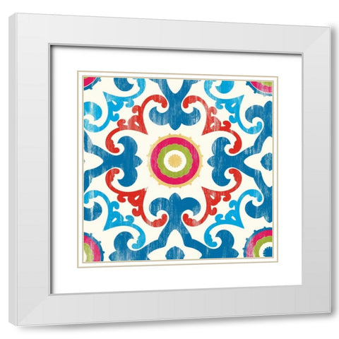 Suzani III White Modern Wood Framed Art Print with Double Matting by PI Galerie